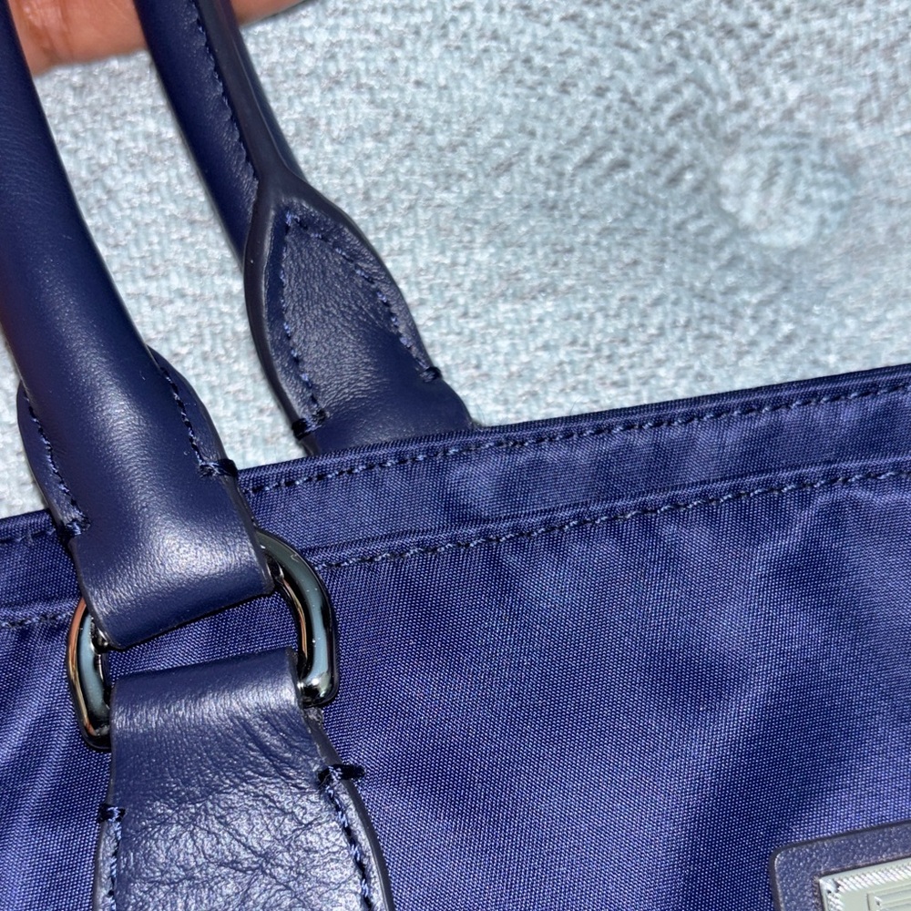 Navy Tote Bag with Leather Trim - Picture 4 of 11